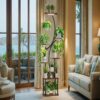8 Tier Indoor Plant Stand With Grow Lights, S Shaped Metal Shelf For Multiple Plants - Black / Dark Walnut - Image 5