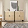 Elegant And Functional 4 Door Rattan Decorative Storage Cabinet For Bedroom, Living Room - Black - Image 5
