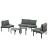 6 Piece Patio Sofa Furniture Set, Half Moon Outdoor Sectional Sofa With 2 High Low Coffee Tables, Wicker Rattan, Tempered Glass, 4 Pillows & Cushions, For Backyard, Garden, Poolside - Gray - Image 8