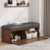Shoe Storage Bench Entryway Shoe Cabinet Storage Ottoman With Padded Seat Cushion And Double Doors For Entryway, Hallway And Bedroom - Dark Gray - Image 4