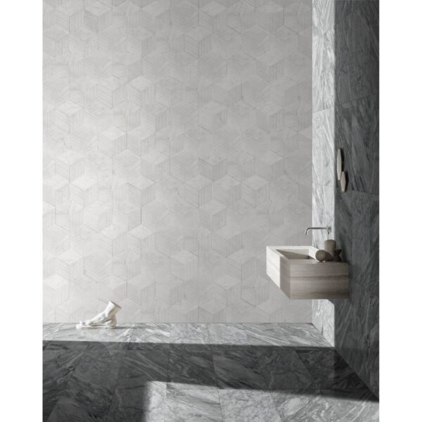 Hexagon Snow Mountain Ol Textured Marble Tiles For Wall Decoration Stone (Set of 12) - White / Natural