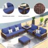 7 Pieces Patio, Wicker Dining Set With Removable Cushions Cotton And Rattan - Blue - Image 7