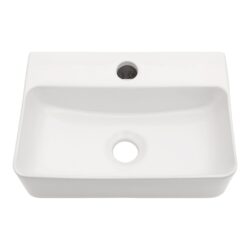 Modern Ceramic Rectangular Wall Mount Bathroom Sink With Single Faucet Hole - White