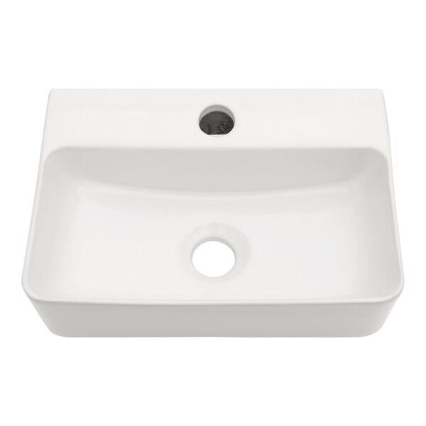 Modern Ceramic Rectangular Wall Mount Bathroom Sink With Single Faucet Hole - White