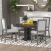 Farmhouse 5 Piece Dining Set With Extendable Round Table And Upholstered Chairs - Black - Image 4