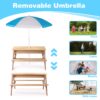 3-In-1 Kids Outdoor Wooden Picnic Table With Umbrella, Convertible Sand & Water, ASTM & CPSIA Certification - Natural Wood - Image 6