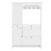 Hall Tree With Integrated Shoe Cabinet And Mirrored Cabinet Door, Coat Hanger, Entryway Bench, 4 In 1 Design, 2 Flip Drawers, 4 Hooks And 2 Cabinets For Entrance, Living Room - White - Image 10