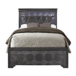 Shaker - Full 5 Pieces Bedroom Set With Crystal Inspired Tufted Headboard And LED Lighting - Gray