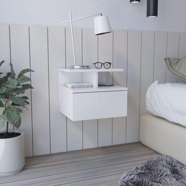 Flopini - Floating Nightstand With 1 Drawer, Compact Size - White