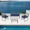 Elegant Wicker Patio Furniture Set With Glass Table And Removable Cushion For Easy Cleaning - Blue - Image 5