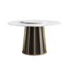 53.15" Modern Artificial Stone Round Panel Metal Iron Base Dining Table, Can Accommodate 6 People-23.62" Artificial Stone Turntable (Not Including Chairs) - White / Black - Image 4