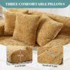 Chenille Interior Lazy Sofa Chaise Longue With Armrests And 3 Pillows - Yellow - Image 5