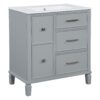 Bathroom Vanity With Ceramic Sink, Flip Out Drawer Design For Plumbing, Soft Close Drawers Painted Cabinet With Solid Wood Legs - Gray - Image 15