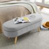 Ottoman Oval Storage Bench With Rubber Wood Legs Linen - Gray - Image 6