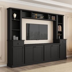 Minimalist - Entertainment Wall Unit Set With Bridge For TVs Up To 75", Ample Storage Space TV Stand With Adjustable Shelves - Black