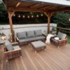 Rattan Terrace Furniture Set, 5 Piece, 7 Seats Cushions, Wooden Armrests, High Footed Design - Gray - Image 4