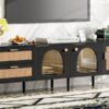 Rattan TV Stand With 3 Cabinets & 2 Drawers, Rattan-Inspired Media Console Table For Tvs Up To 80'', LED Light Entertainment Center, TV Cabinet For Living Room - Black - Image 30