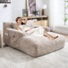 Chenille Interior Lazy Sofa Chaise Longue Armchair With Pillows And Armrests - Khaki - Image 4