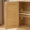 Contemporary Wave Shaped 64" TV Stand With Rattan Doors Wood - Natural - Image 7