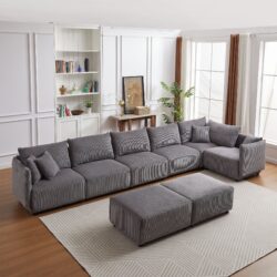 Multi Module Combination Style Sofa For Living Room And Other Lounge Spaces, Modern Minimalist Corduroy Combination Sofa With 2 Comfort Cushions With USB & C Charging Ports, 2 Sets - Gray