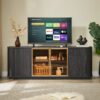 Modern 64" Wavy TV Cabinet With LED Lights - Black - Image 4