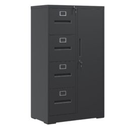 Sleek Metal Storage Vertical Filing Cabinet With Lock, 4 Drawer And 1 Door Steel File Locker For Home Office - Gunmetal Black