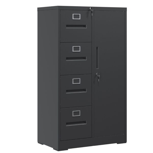 Sleek Metal Storage Vertical Filing Cabinet With Lock, 4 Drawer And 1 Door Steel File Locker For Home Office - Gunmetal Black