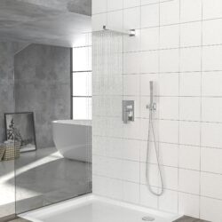Modern Dual Shower Head System Wall Mounted Square Design With And Rough In Valve - Chrome