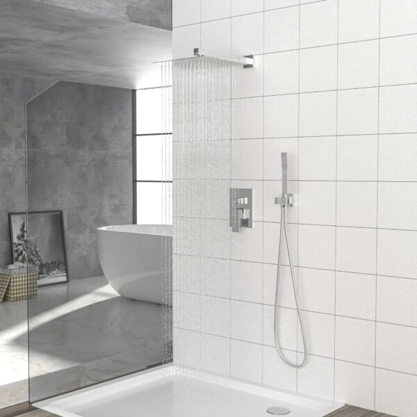 Modern Dual Shower Head System Wall Mounted Square Design With And Rough In Valve - Chrome