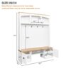 Farmhouse 4 In 1 Hall Tree With Wood Grain Bench And Top, Multifunctional Coat Rack With Hooks And Shell Handles, Mudroom Bench With Adjustable Shelves For Hallway, Living Room - White - Image 3