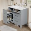 Bathroom Vanity With Ceramic Sink, Flip Out Drawer Design For Plumbing, Soft Close Drawers Painted Cabinet With Solid Wood Legs - Gray - Image 4