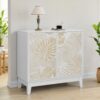 Vintage Carved Buffet Cabinet With Adjustable Shelves, Wooden Decorative Sideboard - White - Image 7