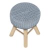 Ottoman, Pouf, Footrest, Foot Stool, Round Velvet, Natural Wood Legs, Contemporary, Modern - Gray - Image 4