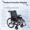 Premium Nursing Folding Wheelchair Frame Double Brakes Adjustable Seat Belt & Breathable Cushion Safe Comfortable Ride With Anti Backflip & Stability Features - Black / Gray - Image 7