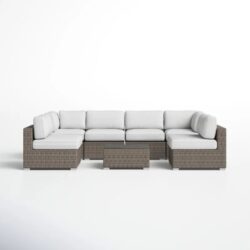 6 Person All Weather Wicker Patio Set With Premium Cushions - Gray Mix