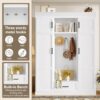 Hall Tree With Bench And 3 Hooks, Modern Entryway Storage Organizer Cabinet With 4 Doors, 1 Drawer And Adjustable Shelves For Hallway, Entryway, Living Room - White - Image 7
