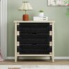 3 Drawer Buffet Sideboard With Adjustable Shelves, Storage Cabinet With Natural Seaweed Decor Doors For Living Room Kitchen Entryway - Natural - Image 2