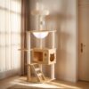 Modern Cat Tower, Wood Cat Tree Tower For Indoor Cats, Cat Tree With Sisal Covered Scratching Posts And Top Perch - Natural / White - Image 3