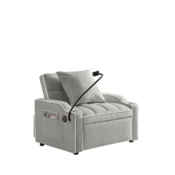 3 In 1 Convertible Sleeper Chair Sofa Bed, Adjustable Pull Out With Multi Pockets Velvet - Gray