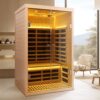 Low Emf 2 Person Wide Space Hemlock, Double Doors Great Glass Luxury Indoor Far Infrared Sauna Room - Natural Wood - Image 7