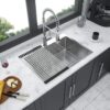 Stainless Steel Drop In Kitchen Sink 25" Topmount 16 Gauge R10 Deep Single Bowl - Black / Gray - Image 4