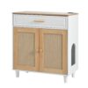 Pet Friendly Furniture Style Cat Litter Box House With Sisal Scratching Door And Charging Socket - Beige / White - Image 15
