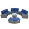 10 Piece Outdoor Sectional Half Round Patio Rattan Sofa Set, Wicker Conversation Furniture Set For Free Combination - Blue - Image 9