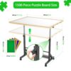 360 Degree Tilting Wooden Puzzle Table With 1500 Pieces, Rolling Design With Adjustable Height, Drawer, And Protective Cover - Black / Natural Wood - Image 4