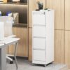 4 Drawer Metal Locking Vertical File Cabinet With Wheels Heavy Duty Lockable Storage For Home & Office - Brushed Nickel - Image 2
