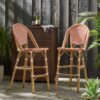 Outdoor Rattan French Barstool Set With Rust / Wicker And, Seat Height - Rust Red / White - Image 2