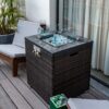 Propane Gas Fire Pit Table, 50000 Btu Square Fire Pit, Tile Tabletop With Beautiful Wicker Base For Outside Patio Deck Garden Courtyard - Espresso - Image 4