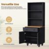 Farmhouse TV Stand With Solid Wood Gourd Shaped Legs For TVs Up To 70", Entertainment Center With Bookshelves & Tempered Glass Doors, Media Console With Adjustable Shelves, Living Room - Black / Natural - Image 12