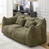 Comfortable Dual Beanbag Chair With High Resilience Foam Core For 2 People In - Olive Green - Image 4