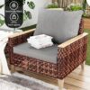 Rattan Terrace Furniture Set, 5 Piece, 7 Seats Cushions, Wooden Armrests, High Footed Design - Gray - Image 7